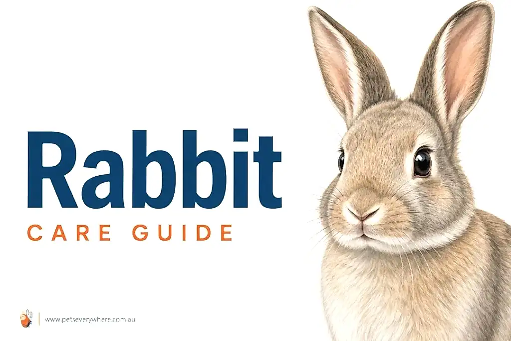 Rabbit Care Guide featuring a grey rabbit