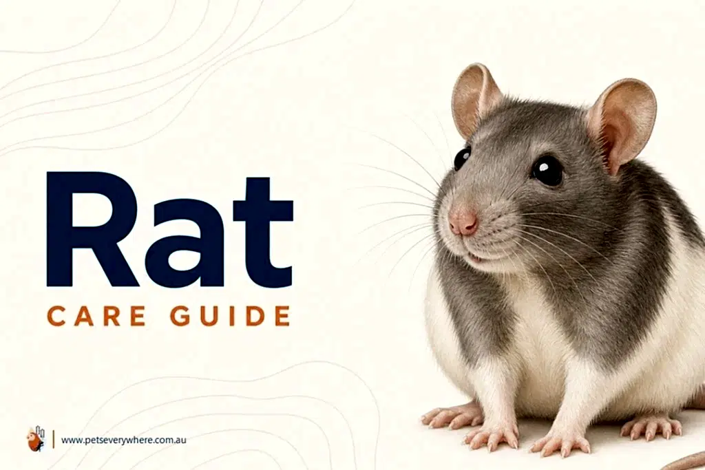 Rat Care Guide featuring a grey and white pet rat